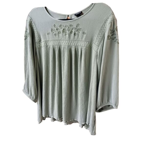 TORRID PLUS SIZE Long sleeve seagrass crinkle gauze embroidery blouse Size 4X - Picture 5 of 16